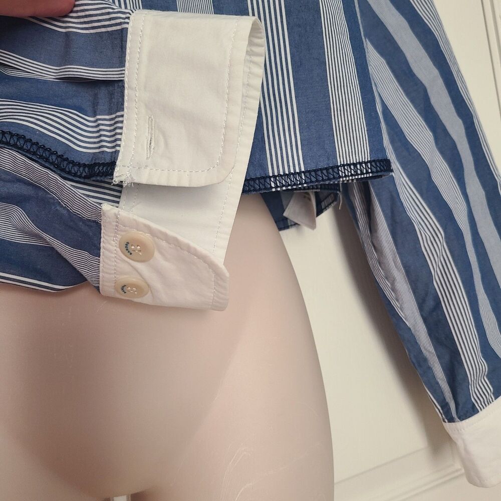 Women Sandro sz 4 Cropped Collared Striped Long Sleeve Blouse SHIRT Top - Picture 5 of 12